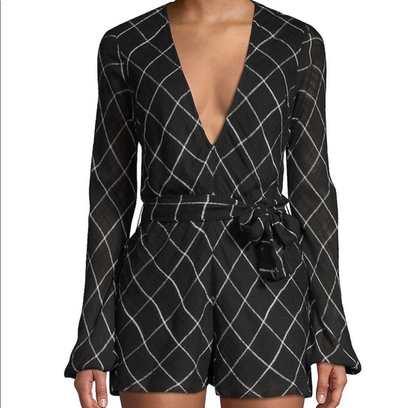 Lovers+Friends Chateau Romper in Black&White Check - Picture 1 of 12